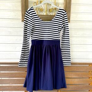 ModCloth Fit and Flare Long Sleeve Navy and White Striped Dress